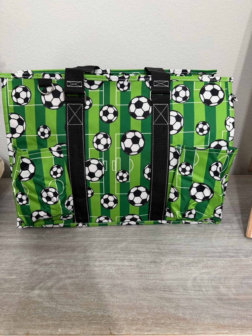 NGIL Green Soccer Zip Sports Canvas Bag Organizer Tote Pockets